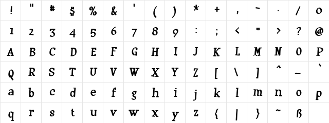 Huxtable Regular  glyph index