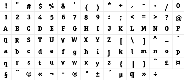 OfficinaSerifExtraBoldC Regular  glyph index