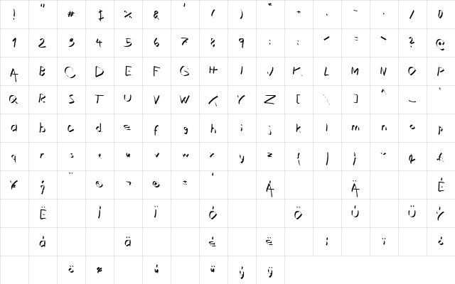 Xaligraphy Thin  glyph index