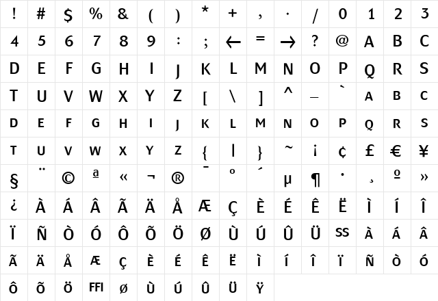 MondialPlus Demi Caps Regular  glyph index