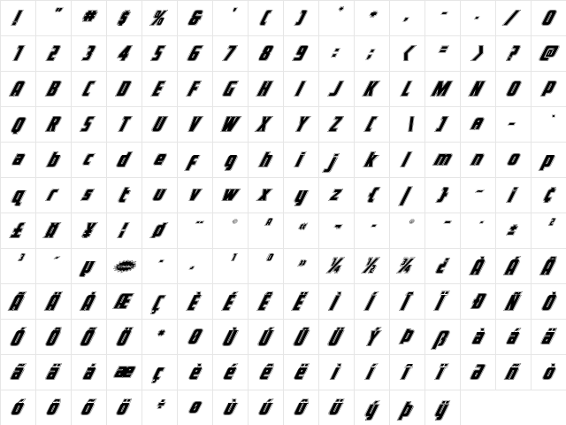 Voyage Fantastique Academy Italic  glyph index