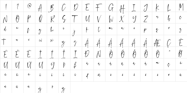 Anastacy Regular  glyph index