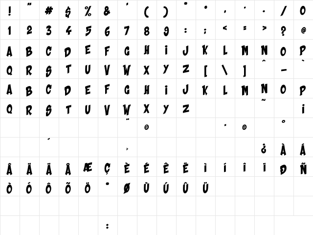 Shaka Pow Upright Regular  glyph index