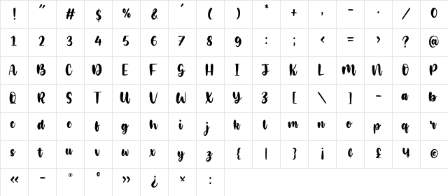 Glamori Regular  glyph index