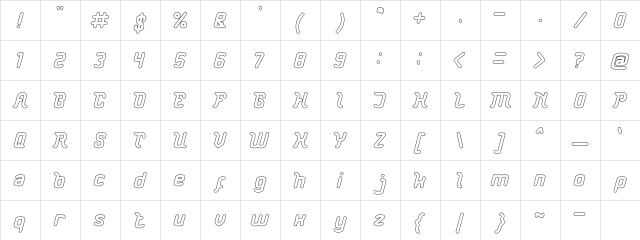 Big Mountain-Hollow Regular  glyph index