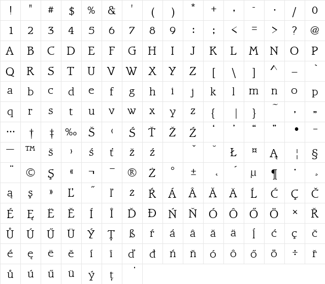 BramlTEELig Regular  glyph index
