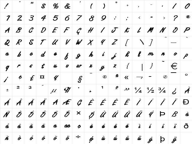 EncinoWide Normal  glyph index