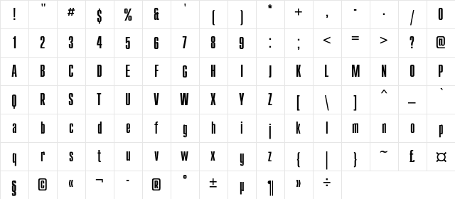 CompactC Regular  glyph index
