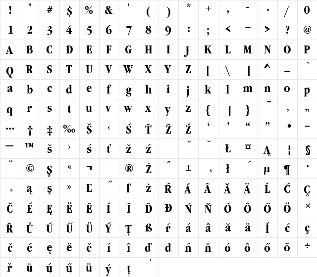 GaramItcTEECon Bold Bold  glyph index