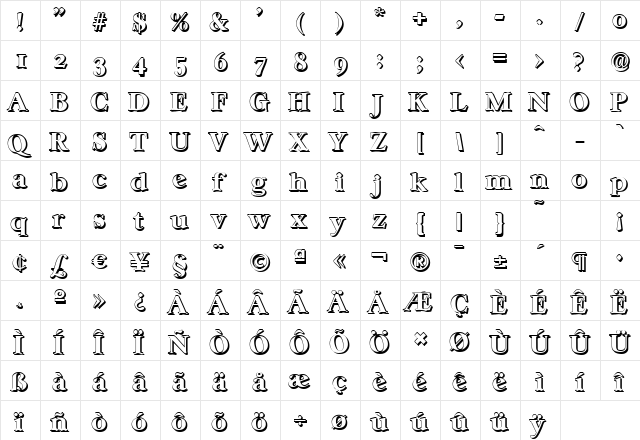 WilliamBeckerShadow-ExBold Regular  glyph index