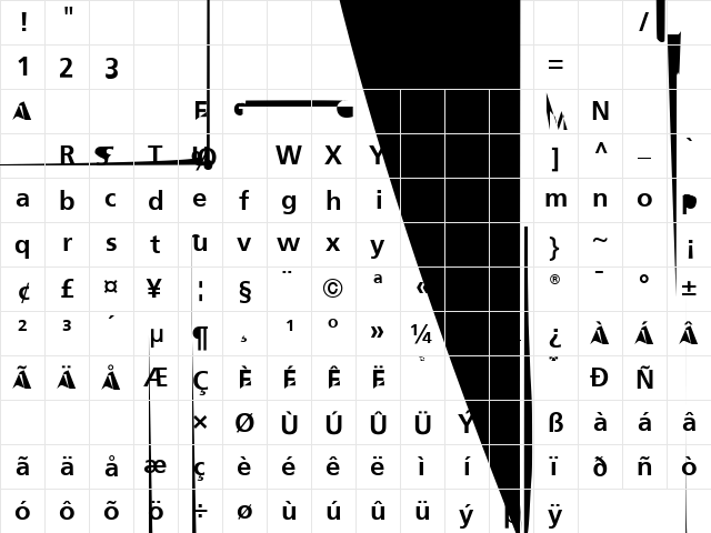 Frutiger Bold  glyph index