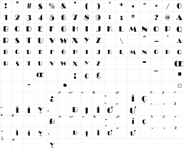 VNI-Top Normal  glyph index
