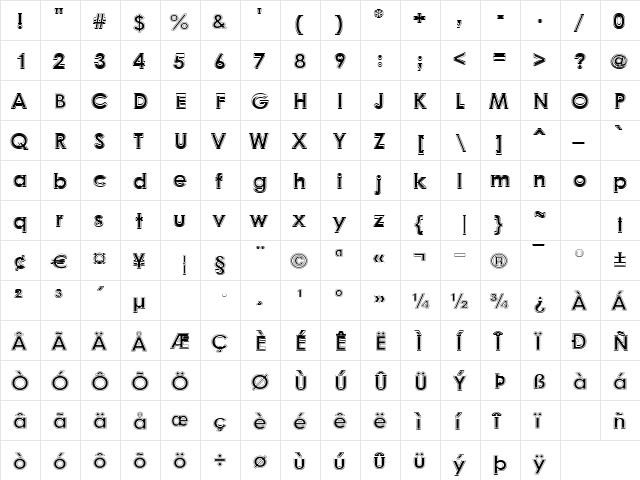 College Halo Regular  glyph index