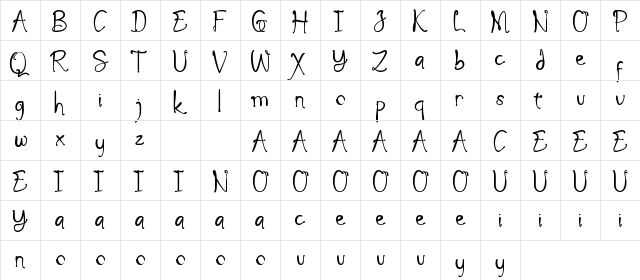Quaker Zinchers Regular  glyph index