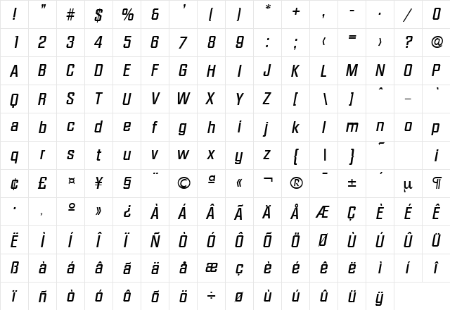 Diamante-Serial-Medium RegularItalic  glyph index
