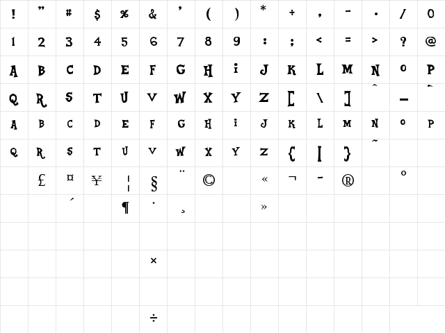 Equestria Regular  glyph index