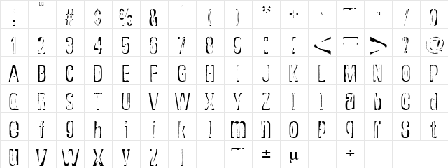 Rapture Regular  glyph index