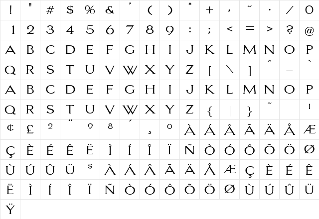 Lagniappe Regular  glyph index