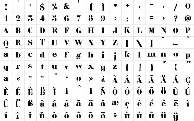 LLLiberte Regular  glyph index