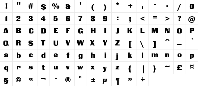 BlackGroteskC Regular  glyph index