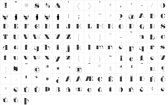 Txuleta Deco Regular  glyph index