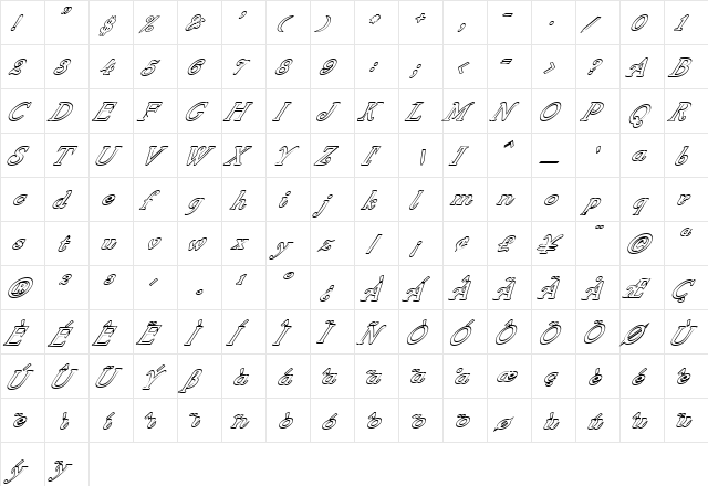 4ArmJoltScriptHollowItalics Regular  glyph index