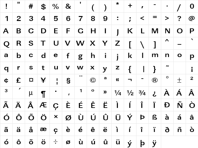 URWLinearTExtWid Bold  glyph index