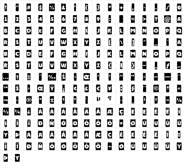 a_PlakatCmBrk Regular  glyph index