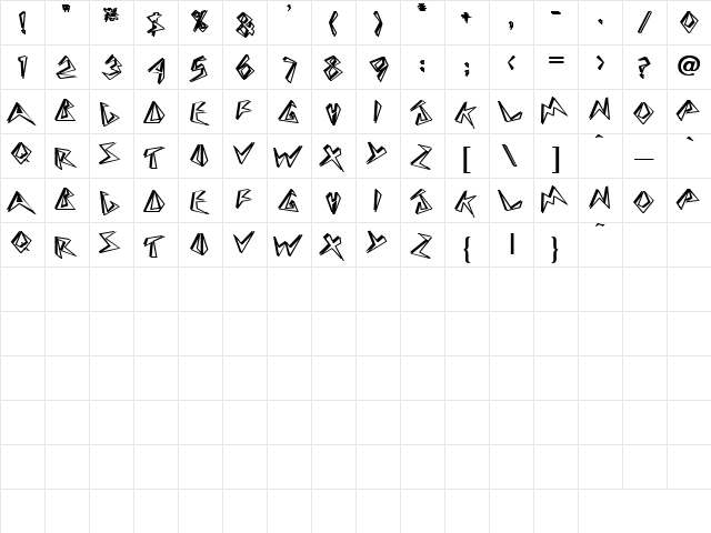 Funky 2 Bold  glyph index