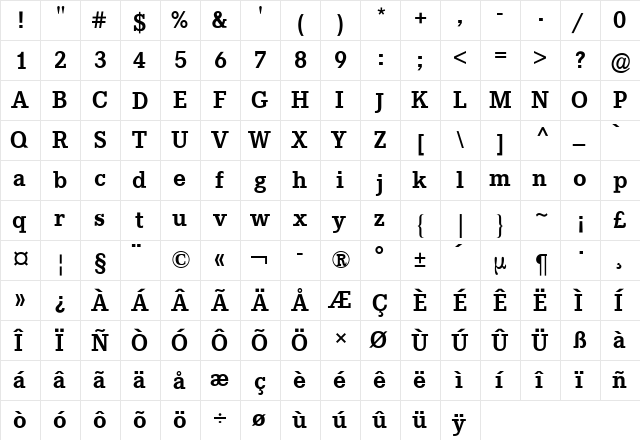 Corporate E BQ Bold  glyph index