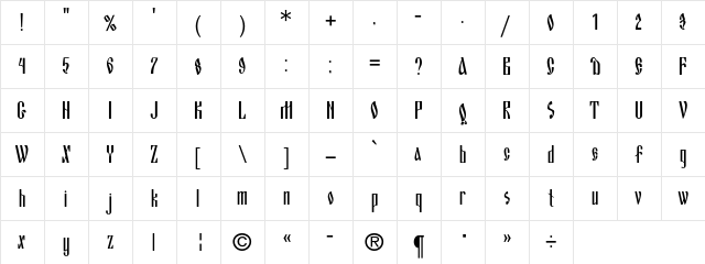 Blagovest One Regular  glyph index