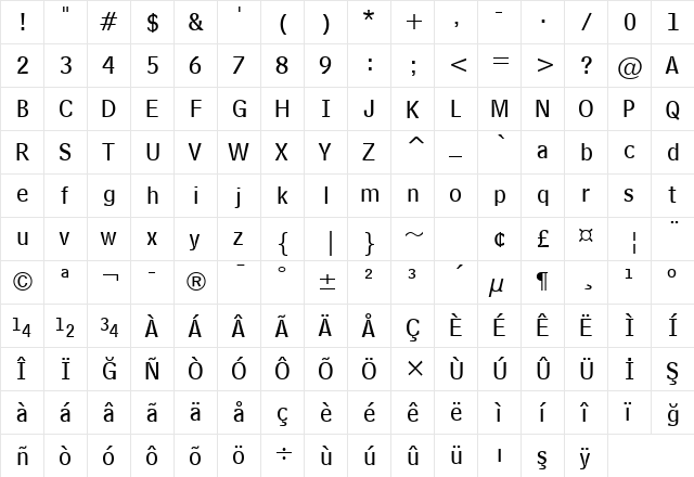 BellCent SubCap BT Sub-Caption  glyph index