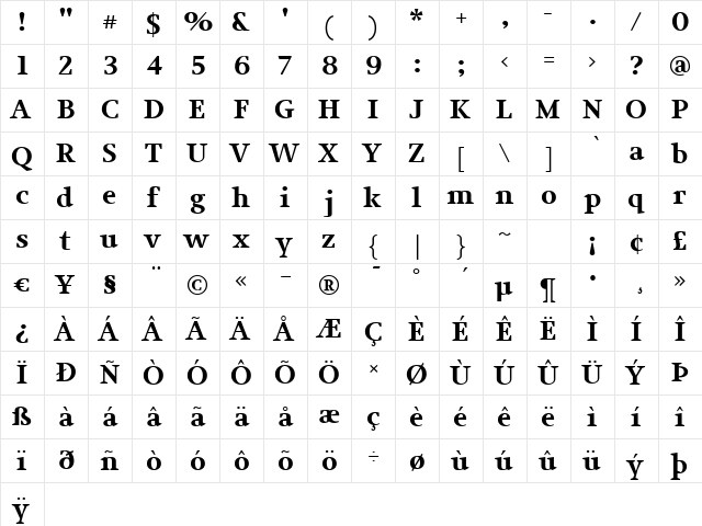 JudeBlackLiningNumbers Regular  glyph index