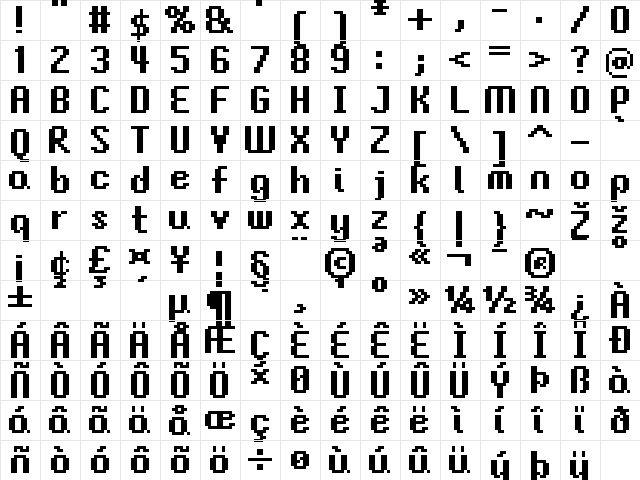 FFF Gardencity Bold Extended Regular  glyph index