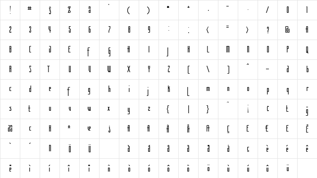 Lynch Main  glyph index