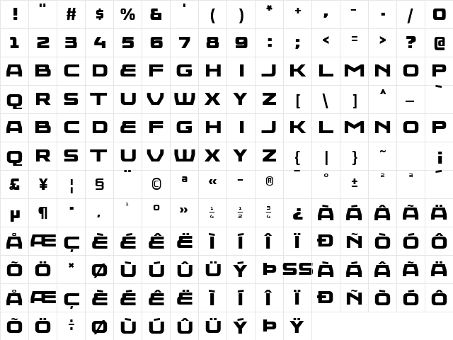 Injekuta Black  glyph index