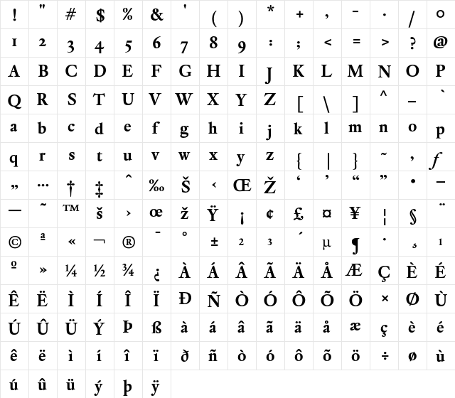 DTLElzevirS Bold  glyph index