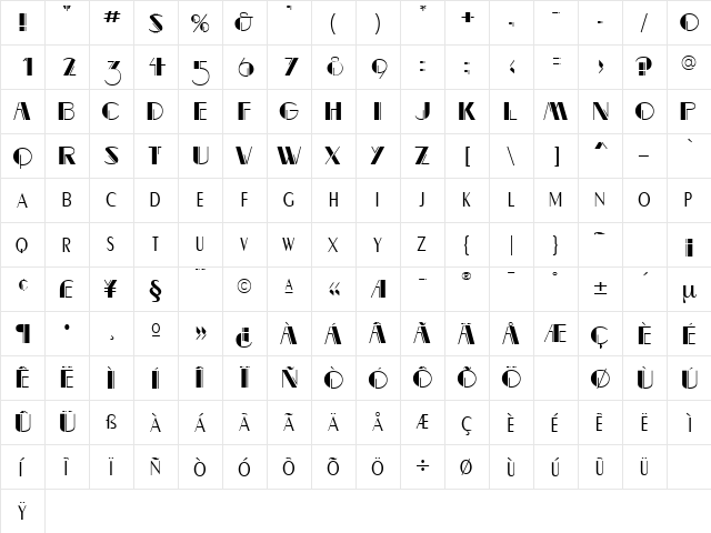 CravatDisplaySSK Regular  glyph index