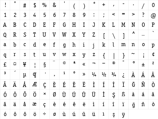 OfficinaSerifBook Regular  glyph index