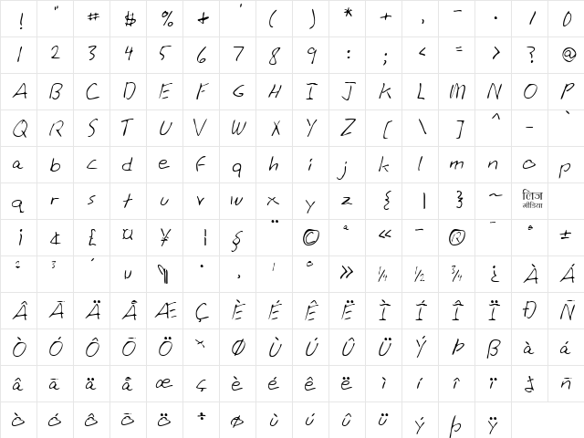 LEHN007 Regular  glyph index