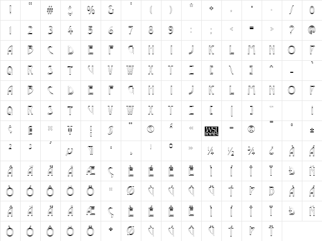 Dustine Regular  glyph index
