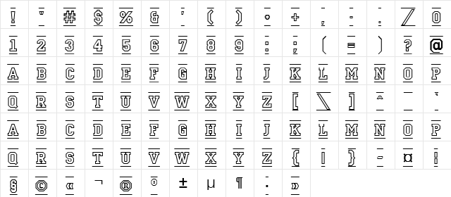 a_CampusOtlDcFr Regular  glyph index