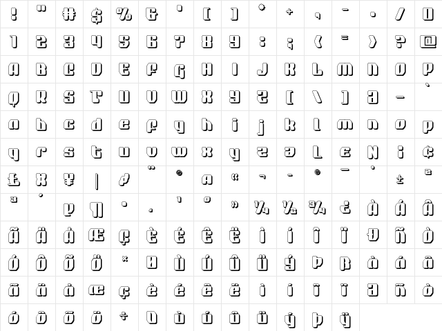 Quasar Pacer 3D Regular  glyph index