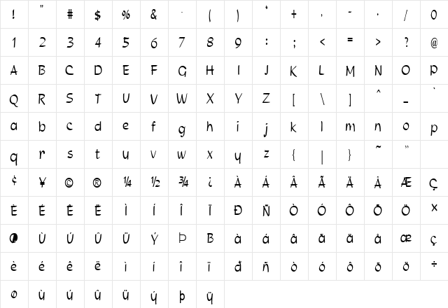 Parson-Condensed Normal  glyph index