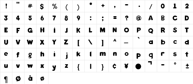 KeedySansTwo Medium  glyph index
