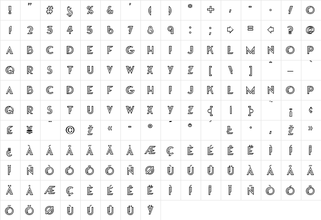 Greta Regular  glyph index