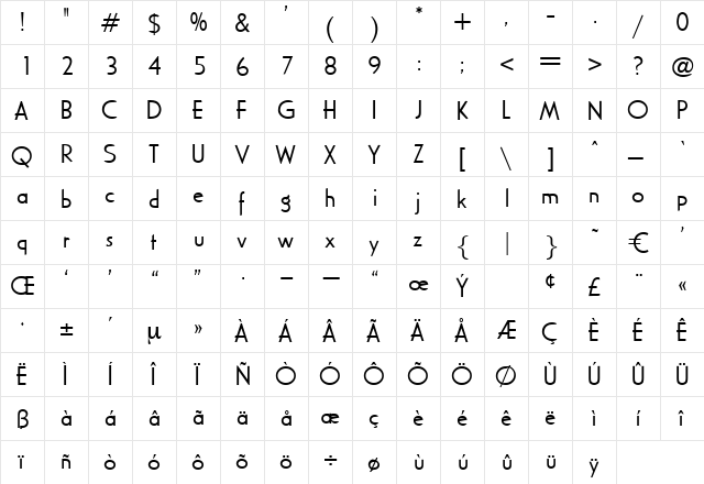 Cassius Regular  glyph index