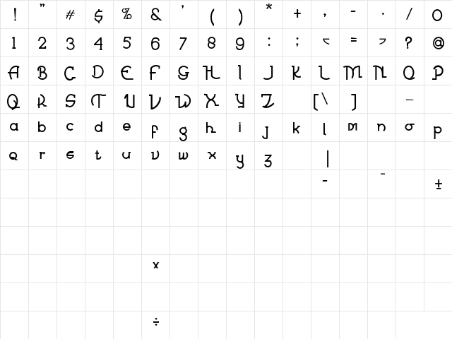 QUICKLLY Regular  glyph index