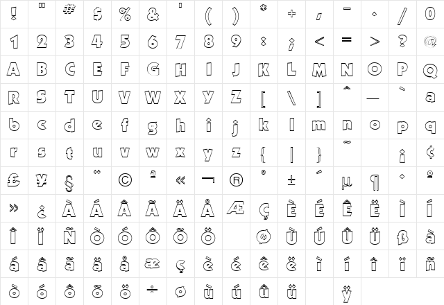 Kabel Outline Regular  glyph index
