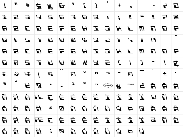 Phaser Bank Leftalic Regular  glyph index
